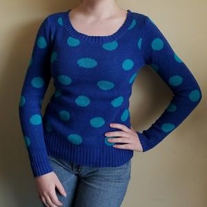 Blue Sweater with Turquoise Polka Dots